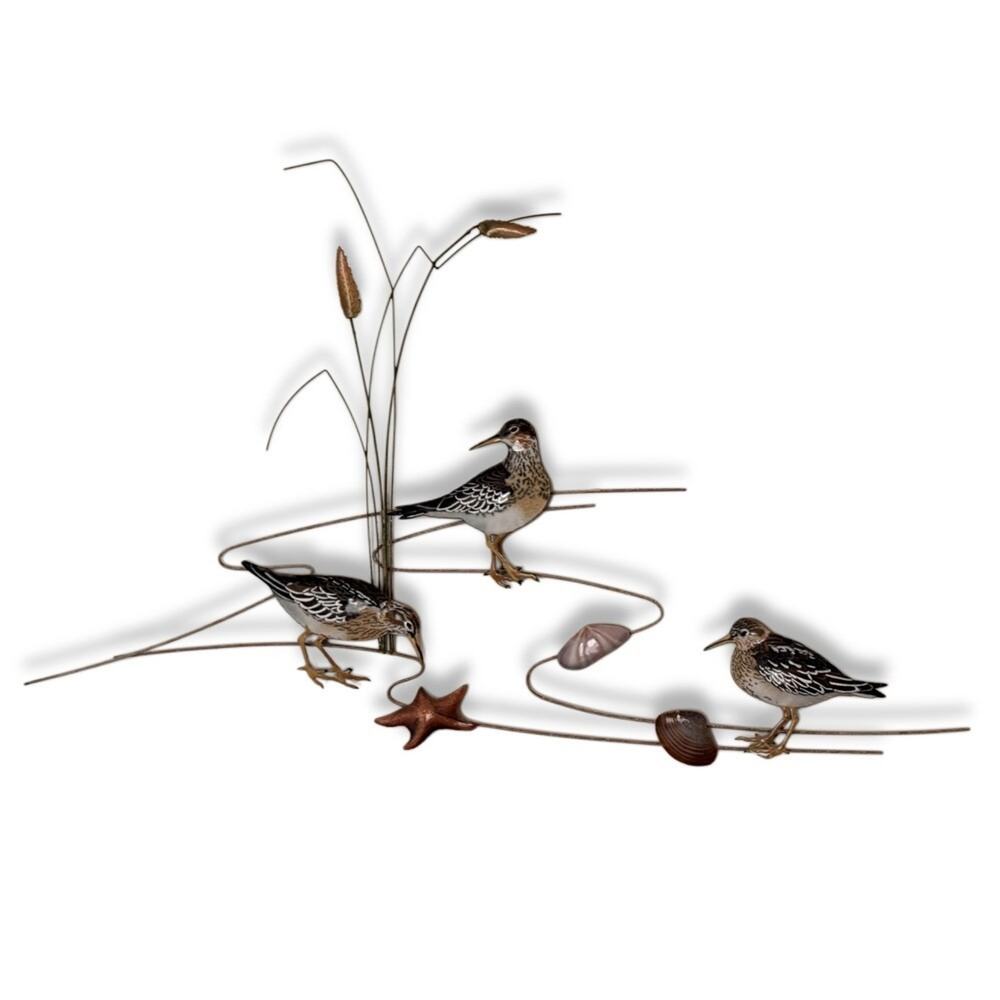 Vtg 1970s Homco Metal Sandpipers Wall Sculpture - Large 39" MCM Shorebirds Decor